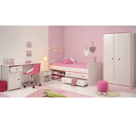 PARISOT 2223-0021 Kinderzimmer 4-tlg. Set Smoozy in kiefer-weiss pink/blau
